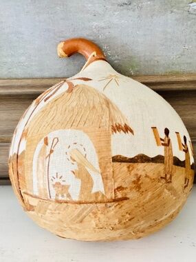 Gourd Nativity Scene Wall Hanging Decor Handcrafted Tribal Folk Art Grass Africa